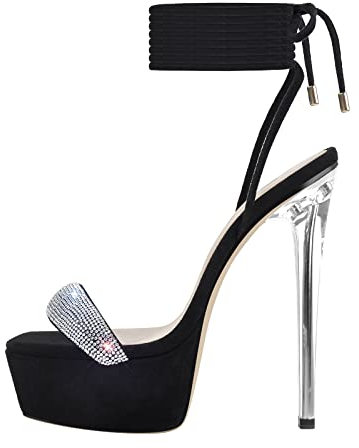 Only maker Platform Lace Up Sandals with Ankle Wraps Boho Style Summer Shoes Sexy Stilettos Transparent Skyhigh Heels Pole Dance Party High Heels Schwarz EU 43