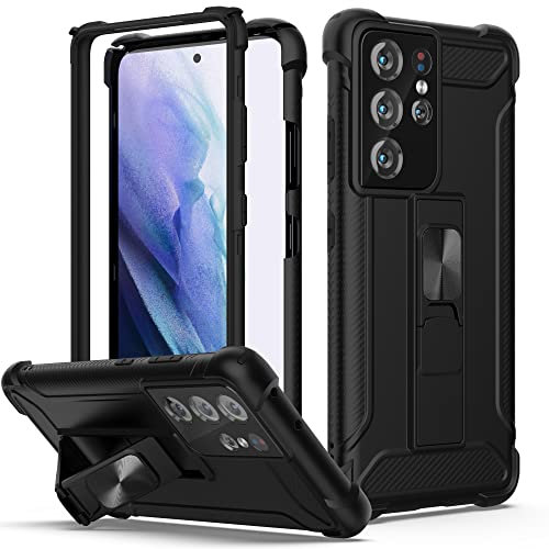 ORETECH per Cover Samsung Galaxy S21 Ultra 5G, Grado Militare 360 gradi Antiurto Hard PC Silicone Bumper Magnetica Anello Supporto per Samsung S21 Ultra - Nero