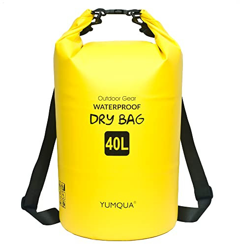 YUMQUA Bolsa Estanca Impermeable 5L/10L/20L/30L/40L Dry Bag Bolsa Seco Impermeable para Kayak, Pesca, Natación, Camping, Rafting, Playa, Canoa, Senderismo, Esquí (40L, Amarillo)
