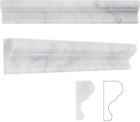 Adolif 10 modanature in marmo bianco di Carrara, 5,1 x 30,5 cm, finiture in marmo di Carrara, per bagno, cucina, doccia, soggiorno, pareti, lucide