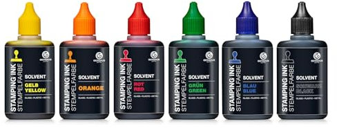 Octopus Solvent Stempelfarbe Set für glatte Untergründe, Stempeltinte 6x 50 ml