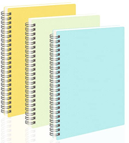 FQQF AHGXG Bullet Dotted Journal, 3 Pack Spiral Notebook A5, with 100GSM Thick Dot Grid Paper, Transparent Hardcover, Journal Stencils, 80 Sheets, 5.7 x 8.3, Yellow, Green, Blue