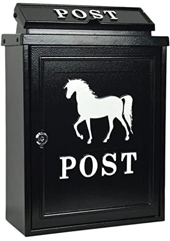 JIEXUHDE Wall -montierte Briefkasten -briefkasten - Country House Schmiedeeisen Postkasten Zeitungsbox - Briefkasten Mit Schlüsselverriegelungswand - Tiermuster - Tiermuster(Color:Pferd A)