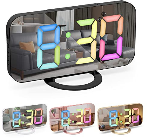 Sukeen Digitaluhr Mit Dimmbarem LED-Display - Wecker Mit Farbschriften, Alarm, Snooze, 3 Dimmer-Modi - Nachttischuhr Für Schlafzimmer Dekor - Schwarz