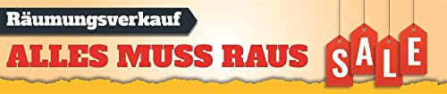 Banner 2,5 m 'Räumungsverkauf ALLES MUSS RAUS' XXL Werbung PVC-Plane mit Ösen zum Aufhängen