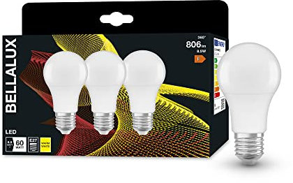 BELLALUX LED Lampe für E27-Sockel, matte Optik ,Warmweiß (2700K), 806 Lumen, Ersatz für herkömmliche 60W-Leuchtmittel, nicht dimmbar, 3-er Pack
