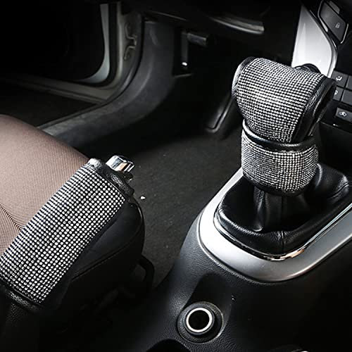 LCWLJL 2 Stück/Set Kristall Diamant Schaltknauf Abdeckung & Handbremsabdeckung Set - Strass Leder Handarbeit Bling Bling Auto Zubehör für Frauen Universal Fit (kleiner weißer Diamant)
