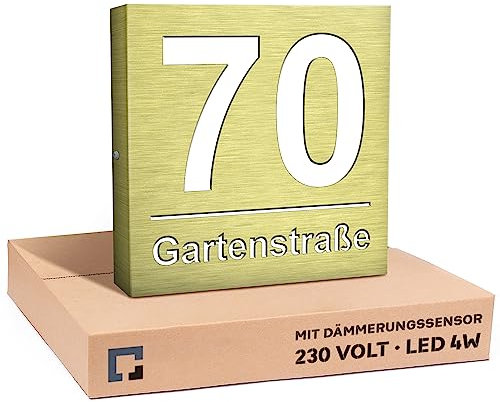 PRINTIMA Premium Gravur Personalisierter Hausnummer Anthrazit Beleuchtet Led Strom 230V, Hausnummernschild mit Dämmerungssensor |30x30cm, 4W /A+++| Wasserdicht, Funktion trifft auf Qualität und Stil
