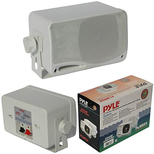 KIT SET PER PYLE PLMR24 2 casse universali da ascolto, bianche, impermeabili, 200 watt rms e 400 watt max, per lido, bar, ristorante, barca, gommone, a coppia + staffe e cavi omaggio