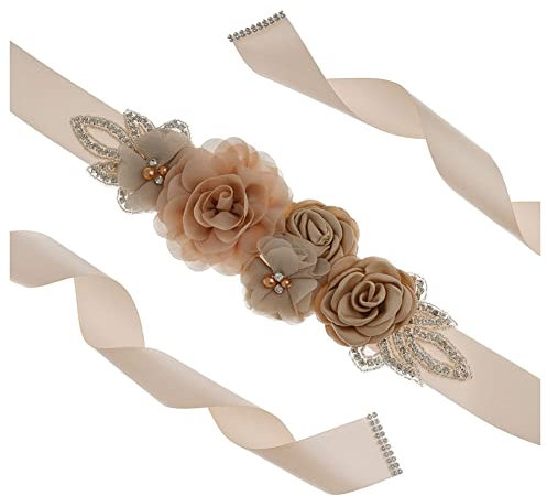 SHTGOI Cinturón de mujer con perlas de estrás para novia, con flores, cinta de raso, para boda, cinturón de novia, dama de honor, faja, rosa, vestido de novia, accesorio para vestido, 270 cm, color