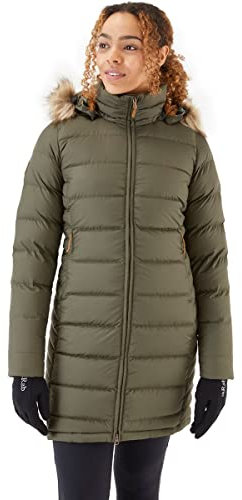 Rab Damen Deep Cover 700-Fill Long Down Parka Wintermantel für Wandern & Apres-Ski, Armee, XX-Small