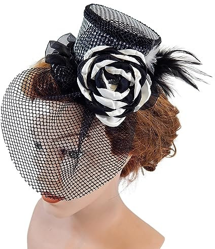 Mini Zylinder schwarz weiß kariert Tracht Dirndl Oktoberfest Haarschmuck Fascinator Flechtfrisur