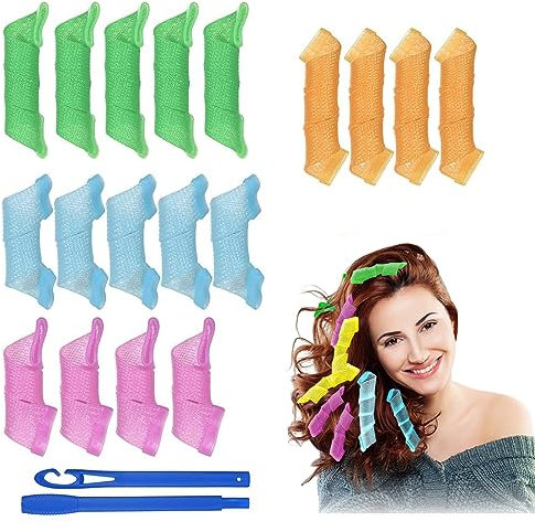 Spiral Curl Styling Kit,Magische Lockenwickler,Lockenwickler über Nacht 20 Stück，Spiral Wellen Ohne Hitze mit Styling-Haken, Heatless Hair Curler für Lange, Kurze Haare