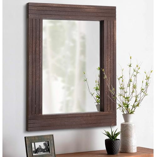 Wandspiegel aus Holz, rechteckig, gerahmt, rustikaler Vintage-Spiegel, Dekoration, Bauernhaus, Schlafzimmer, Badezimmer, Spiegel für Schminktisch, Eingang, groß, 66 x 45,7 cm, Braun