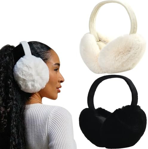 Dwenarry Women Winter Ear Muffs Warm faux fur Earmuffs Foldable Ear Warmer Ladies Ear Covers 2Pack