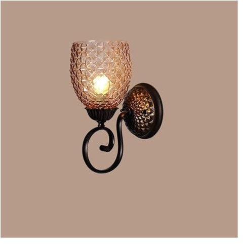 BytheM Wall Lamp Wall Light Fashion Wrought Iron Victoria Villa Single Head Indoor Bed Fabric Antique Edison Glass Staircase Anti-Rust Wall Lamp