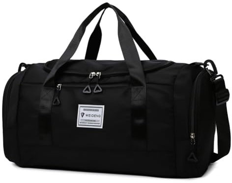 Vllcsla Sac de Sport Fitness Femme 28 L, avec Compartiment Chaussures & Poche Humide, Sacs de Voyage Week-End Résistant à Usure, Sac de Nuit Petit Duffle Bag, 53x22x24 cm, Noir
