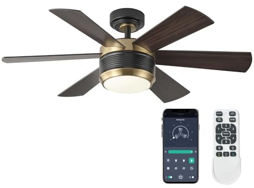 SHOWDI Ceiling Fan 42 Inch with Lights and Remote Control, 6-Sheet App Control Timer, Reversible, Continuous Brightness and Colour Temperature, Ceiling Fan