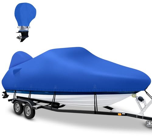 Boatpro Housse de bateau de 6,1 à 6,7 m avec housse de moteur, imperméable et très résistante, en toile marine 1200D pour bateau de 6,1 m, 6,4 m, 6,4 m, 6,7 m de long, bateau à triple coque, bleu
