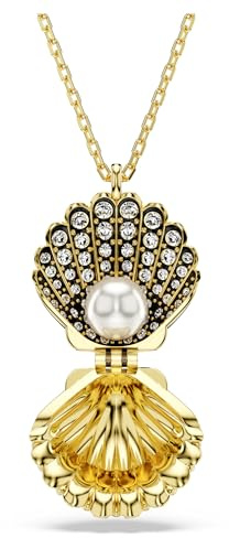 Swarovski Idyllia Anhänger, Kristallperle, Muschel, weiß, goldfarbene Beschichtung, Kristall, goldfarbenes Finish, Zirkonia, kein Edelstein, 38-45 cm, Edelstein