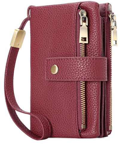 SENDEFN Porte Monnaie Femme, Moyenne Portefeuille Femme en Cuir à Trois Volets, Blocage RFID Portefeuille pour Femme avec Fentes pour Cartes, Poche à Monnaie et Dragonne Amovible