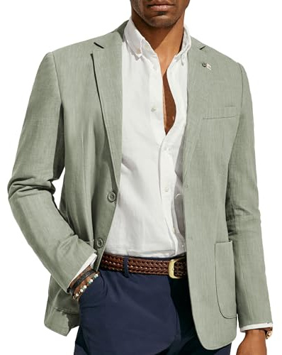 PJ PAUL JONES Blazer décontracté en coton et lin pour homme - Léger - 2 boutons - Non doublé