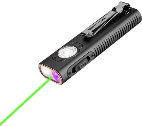 TrustFire Mini X3 Wiederaufladbare EDC Taschenlampe mit weißem Licht, Flutlicht, UV und grünem Strahl, 1050 Lumen LED Aufladbar, 4 Lichtquellen Tragbar Flache Taschenlampen (schwarz)