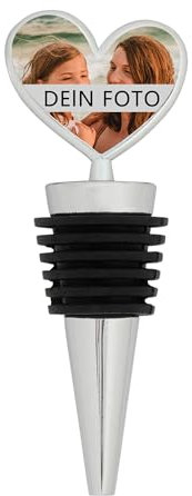 MilyaDE Personalisierter Foto Weinflaschenverschluss, Wein Stopper mit eigenem Foto, Wiederverwendbarer Flaschenverschluss Hochzeit Geschenkidee für Wein Champagne, Herzförmig