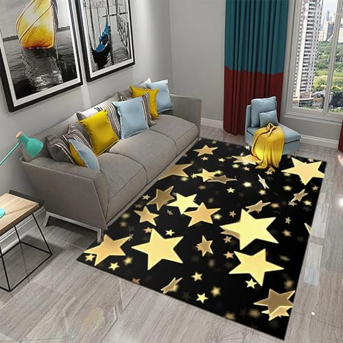 Wohnzimmer Teppich 3D Goldene Sterne Gedruckt Fußmatten Badezimmer Fußmatten Bereich Teppiche Teenage Schlafzimmer Dekorative Spielzimmer Matten, 50 X 80 cm -9F4V+H5O3-1A1