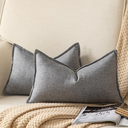 Yaertun 2er Set Leinen Reine Farbe dekorative Kissenbezug Moderne Kissenbezüge Schlafzimmer Sofa Wohnzimmer Dekokissen Bett Kissenhülle Sofakissen 40 x 80 cm Grau
