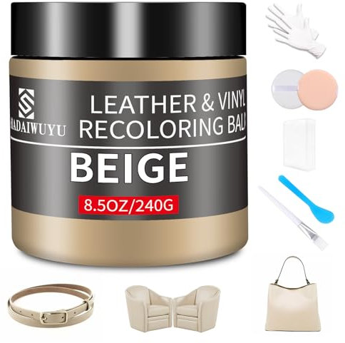 240g Lederpflege Auto,Leder Reparatur Set Beige,Flüssigleder,Lederfarbe,Kunstleder Reparaturset zum Reparieren von Sofas,Vinylmöbeln,Autositz,Lederschuhen,Sattel bei Verblassen und Kratzern
