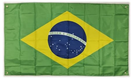Bandera grande Brasil de 150 x 90 cm para balcón con 4 ojales y 4 bridas (Brasil)