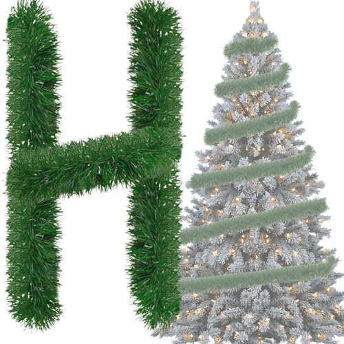 Weihnachtsgirlanden Lametta Weihnachtsbaum Grün 4X 3M Girlande Weihnachten Lametta Ø 9 cm,Tannengirlande Weihnachtsbaumschmuck Gold Weihnachtsdeko Christbaumschmuck Girlande