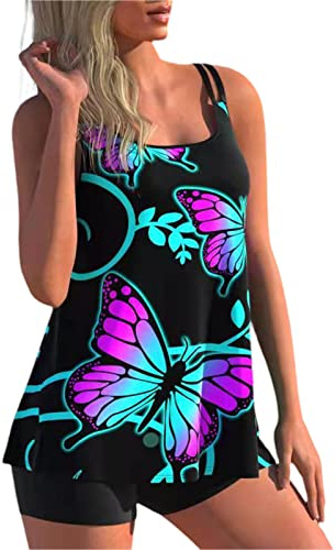 Two Piece Tankini Swimsuit for Women High Neck Tankini Top with Bikini Bottom Tummy Control Bathing Suits Beachwear (Tankini Sets for Women-Black, M)
