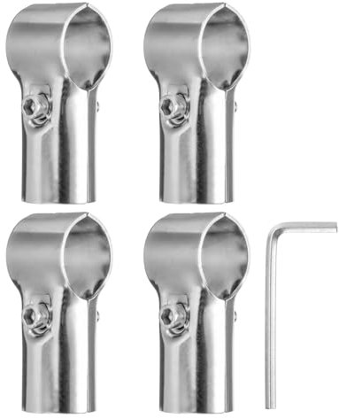 sourcing map 4Pcs 180 Degree Structural Pipe Connectors 2 Way End Rails Clamp with Wrench Stainless Steel Corner Pipe Fittings for DIY Shelf Garden Support 1/1.1 Fit Pipe Dia, Silvery