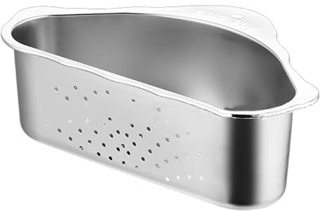Stainless Steel Triangular Sink Drainer Basket, Suction Cup Triangular Filter Drain Shelf, Silver