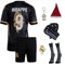 Mbappe Trikot Kinder #9 Fußballset mit Trikot, Shorts, Socken, Schlüsselanhänger, Sticker, Schienbeinschoner Weihnachtsmütze Real Madrid Trikot für Training, Freizeit Christmas Geschenk (140)