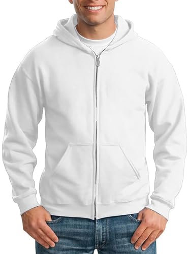 Generisch Veste de survêtement pour homme avec capuche - Fermeture éclair - Oversize - Couleur unie - Veste d'hiver mi-saison - Veste de sport fine et légère - Veste décontractée - Fitness, Blanc.,