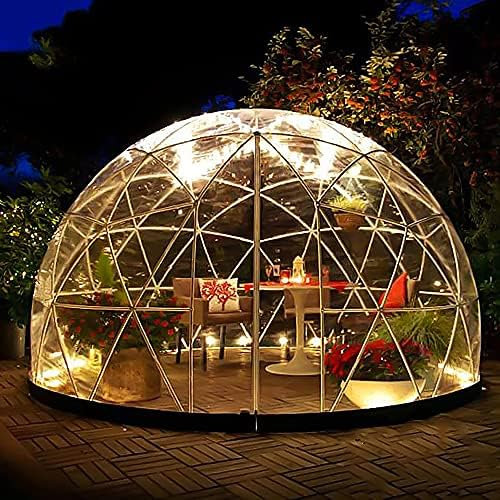2.9M*1.8M Blasenzelt mit Lichterketten, Geodätisches Kuppelzelt für 2-4 per, PVC Garten Blasenzelt Gewächshaus Gartenkuppel Iglu, Durchsichtiges Kuppelzelt für Hinterhof, Weihnachten, Party