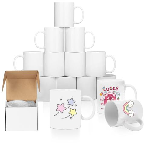 GadgetHaven Sublimation Mugs 11oz Blank Plain White Coffee Mugs Ceramic Coated Cup with Smash Proof Boxes for Art Gifts DIY Craft (24)
