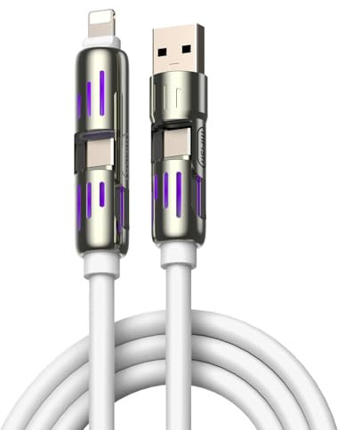 MFish 4-in-1 Universal Multi USB Charging Cable – 240W Max Fast Charger Cord with Multiple Connectors for iPhone 16/15/14/13, iPad, Samsung, MacBook, Tablets & More (White, 6.6Ft)