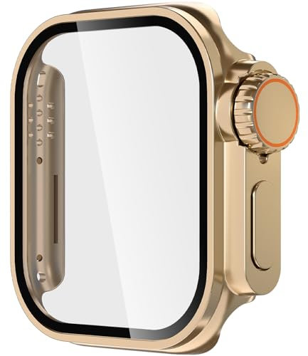 Leotop Kompatible Apple Watch Series 9/8/7 45mm Privacy Screen Protector Case [Ultra Style] - Ultradünne PC Matte Glas Displayschutzfolie (Gold, 45mm)