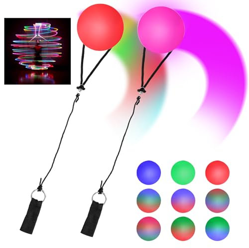 Focenat 2 Stück Jonglierbälle Leuchtend,Leuchtball,LED Poi Bälle,Leuchtendes Spielzeug,Leuchtbälle für Kinder,Leucht Ball mit Regenbogen Farben und Strobe-Effek,für Fitness,Tanz,Kinderspielzeug