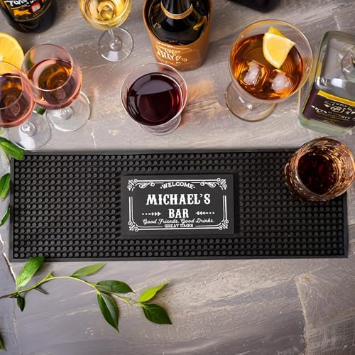 Tapis de bar personnalisé, tapis de bar en caoutchouc PVC antidérapant, nom de bar, tapis de déversement pour comptoir, maison, bar, café, cadeau pour barman, amateur de cocktail, jeune marié,