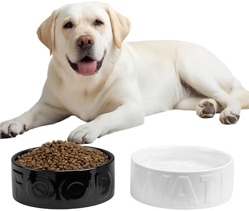Navaris Hundenapf Keramik 2er Set - Mikrowellen- und Spülmaschinengeeignet - Wassernapf und Futternapf Hund in schwarz & weiß - Großes Volumen 700 ml