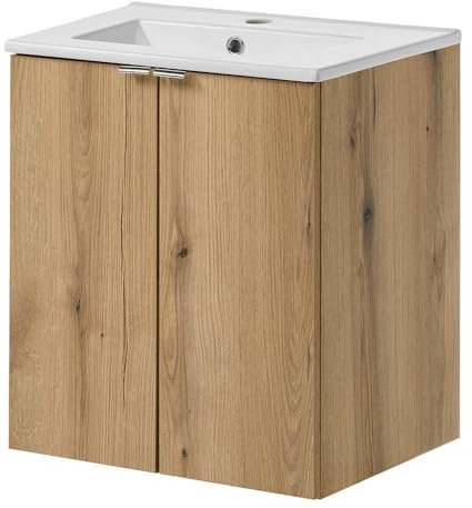 [en.casa] Waschtisch mit Unterschrank Skelbolu Waschbeckenunterschrank mit Waschbecken Badezimmerschrank Badmöbel 50x57x39 cm Eicheoptik