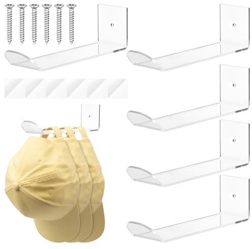 MICHIHOMIE 6 Pack Hat Hooks for Wall, Transparent Baseball Cap Storage Wall Mounted, Hat Rack Storage and Display for Bedroom, Door, Closet