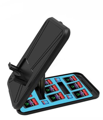 Foldable Base Stand Holder For Switch 2 Console, Display Rack Adjustable Bracket Desktop Holder with 9 Game Card Slots & 4 SD Card Slots For Switch/OLED (Blue)