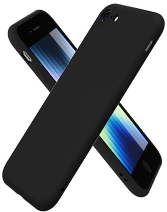 oakxco for iPhone SE 2022/2020/ 7/8 Case Silicone, Ultra Slim Thin Phone Case for Women Girls, Plain Solid Color Minimalist Aesthetic Cute Girly Design, Soft Rubber Gel with Camera Cover, Black