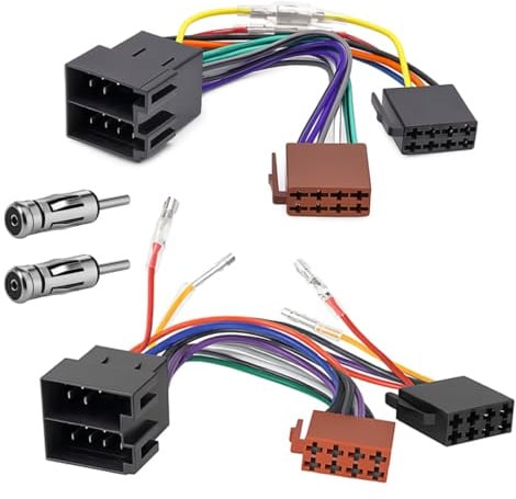 KEEDIN Car Radio ISO Adapter Cable 16 Pin Wiring Harness Connector with DIN Plug Power Audio Antenna Adapter Kit, Compatible with Audi, BMW, VW, and More, ISO Male to Female Extension-2Pack